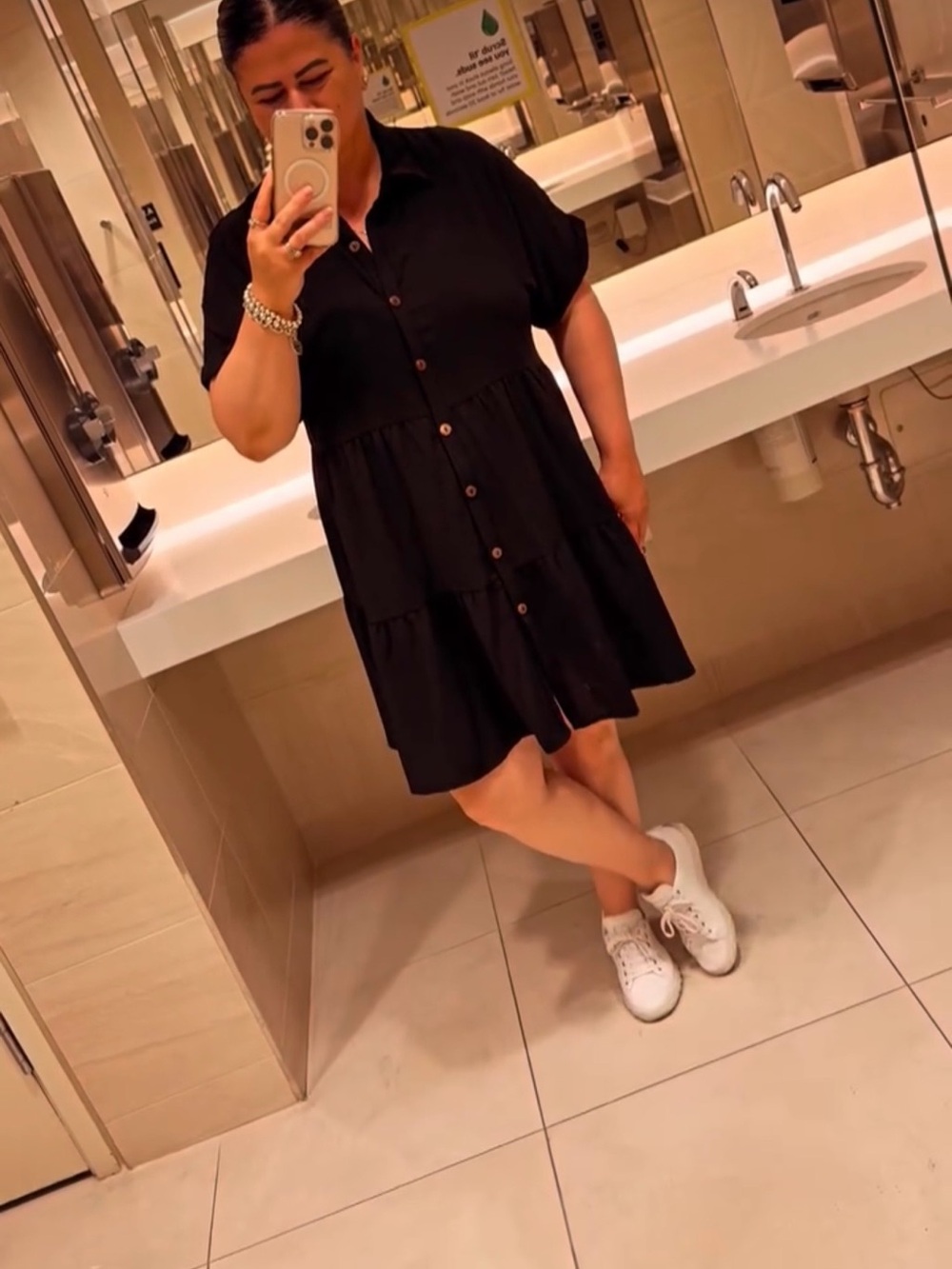 Black Button-Front Tiered Shirt Dress - Women's